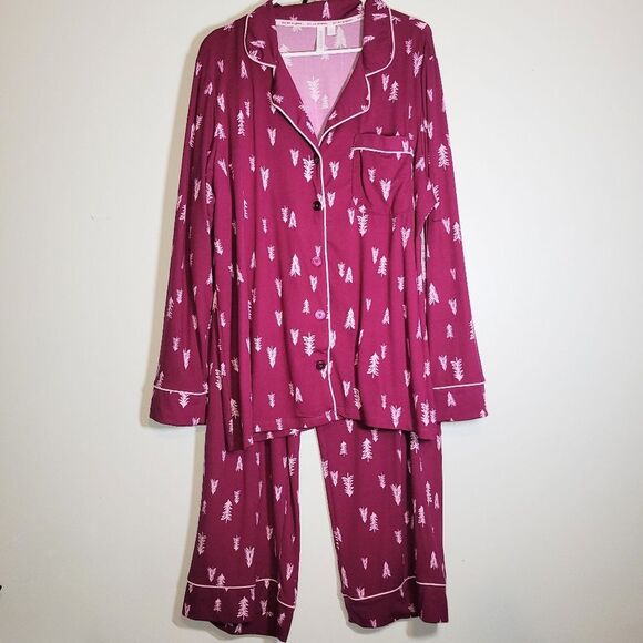 New Joyspun Magenta Christmas Tree Pajama Set 2X - Picture 2 of 15